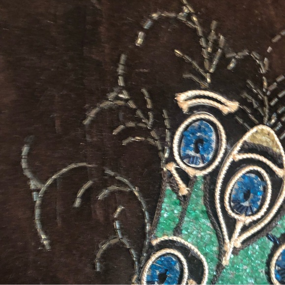 Vintage MCM Peacock on Brown Velvet Gravel Art - Picture 9 of 14
